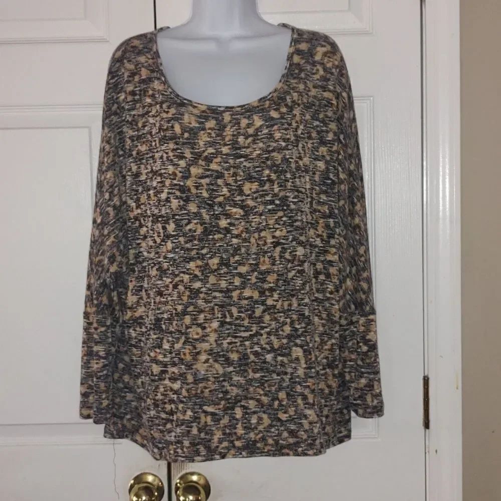 New Directions black tan white long sleeve lightweight tunic Sz XLP